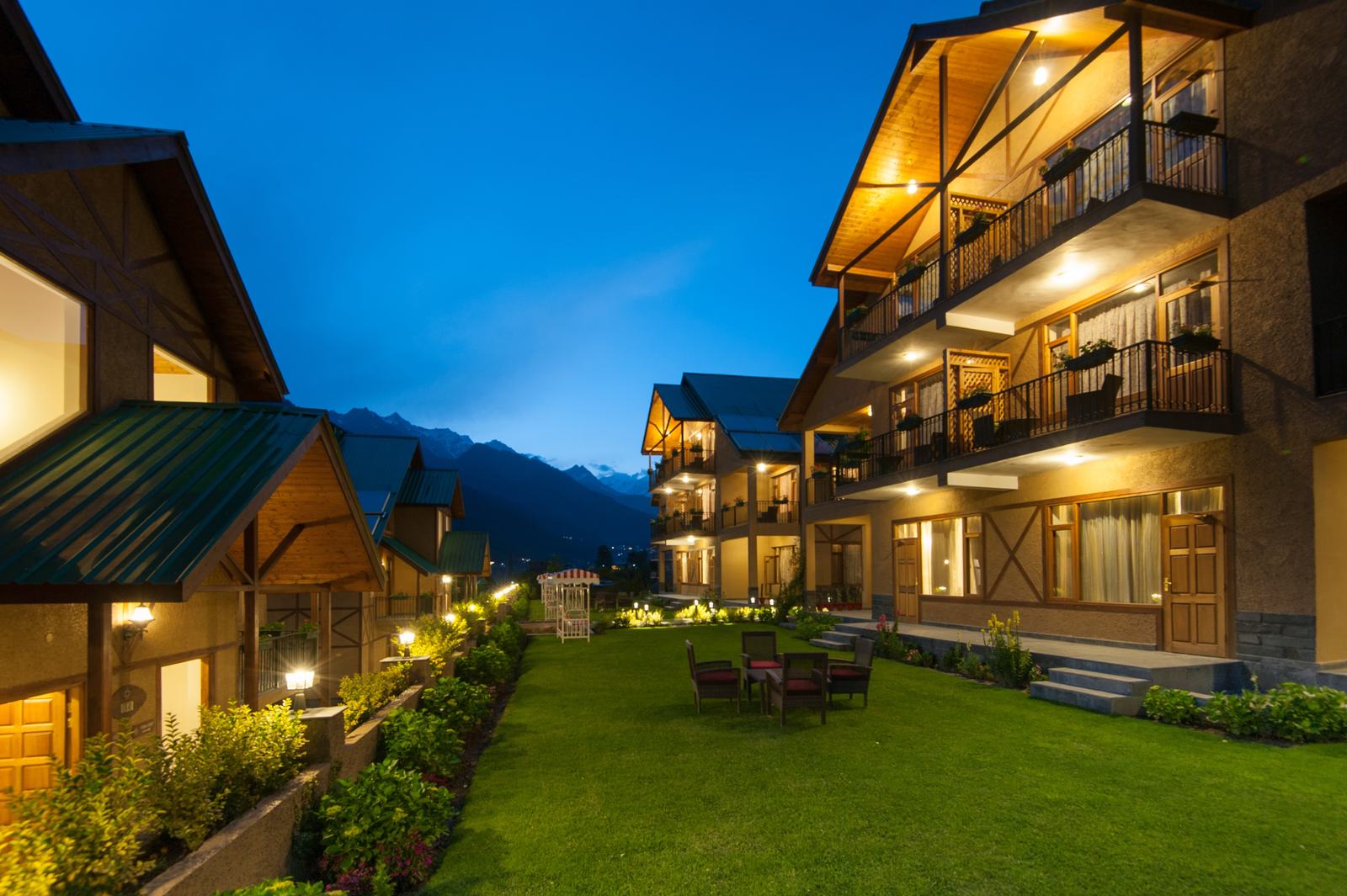 Main block lit at blue hour