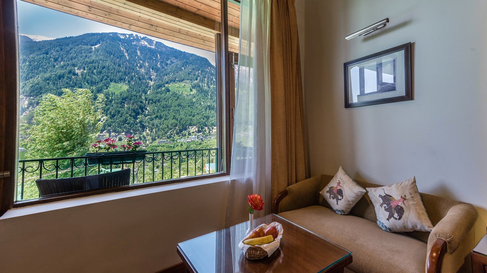 Window seat with mountain view