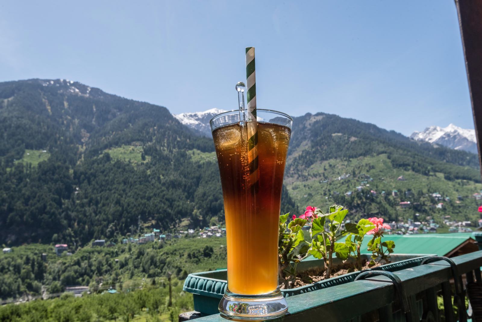 Iced tea on the balcony rail