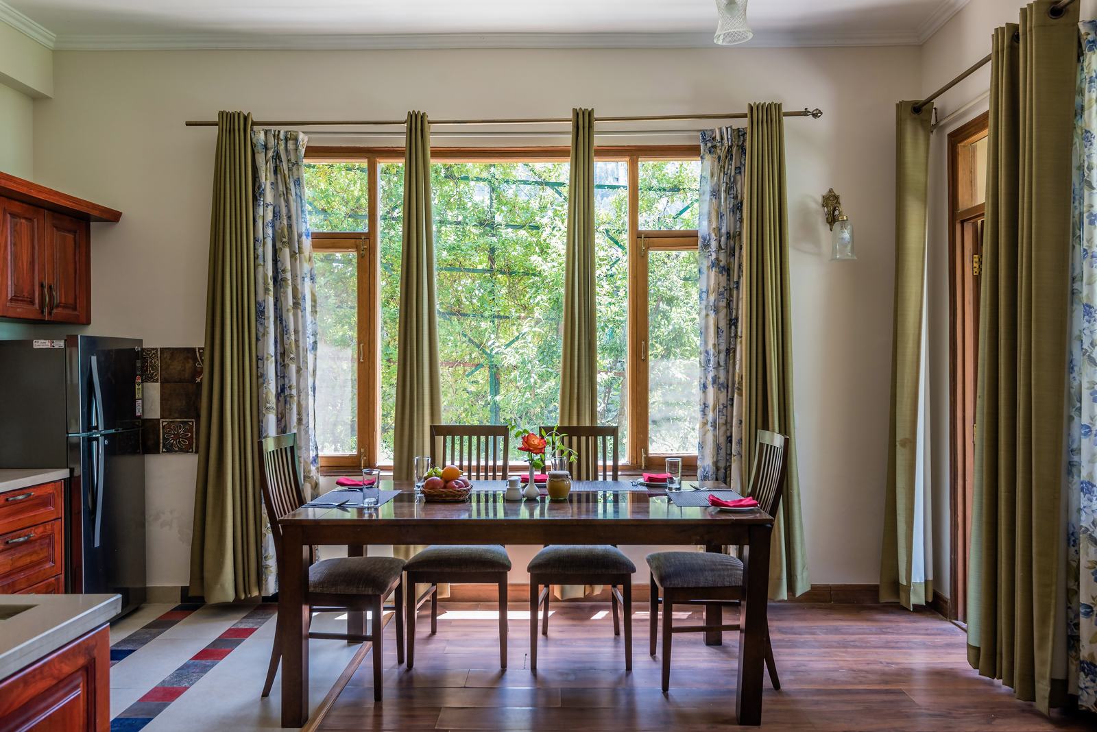 Dining table by the garden windows